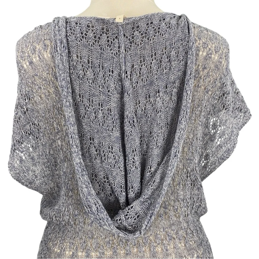 Anthropologie Moth Pointelle Slate Gray Linen Blend Lace Knit Hooded Sweater - Picture 7 of 16